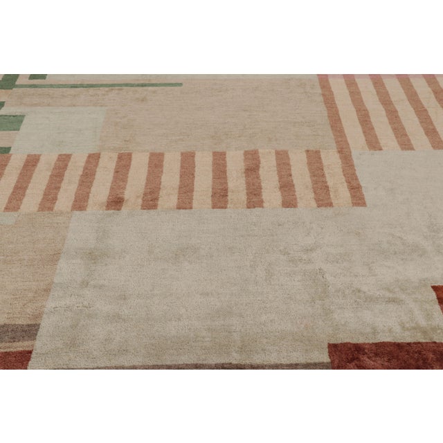 Rug & Kilim Rug & Kilim’s French Art Deco Style Square Rug in Beige-Pink With Geometric Patterns For Sale - Image 4 of 8