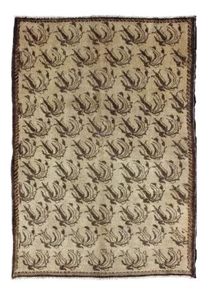 Vintage Turkish Oushak Rug With Repeating Botanical Motif in Taupe, Dark Brown