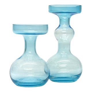 Pale Blue Glass Vases by Oiva Toikka for Nuutajärvi Finland Circa 1960s - A Pair For Sale