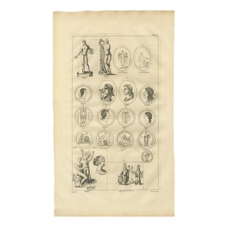 After Bernard de Montfaucon, Antique Roman Sculpture & Medals Plate, 1721, Engraving For Sale