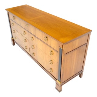 Baker 9 Drawers Neoclassical 64" Long Dresser Credenza W/ Brass Ring Pulls For Sale