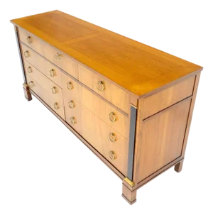 Baker 9 Drawers Neoclassical 64" Long Dresser Credenza W/ Brass Ring Pulls