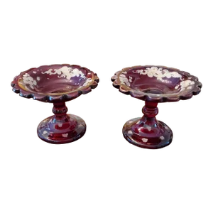 Antique Moser Bohemian Glass Ruby Candy Bowls- a Pair