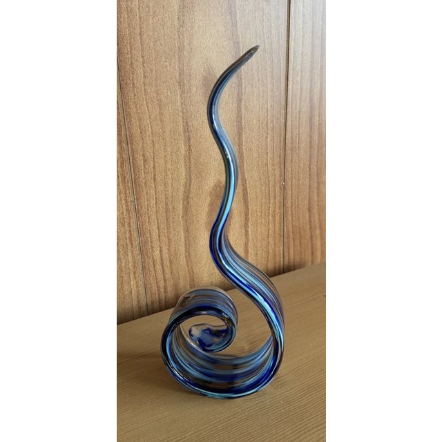Add a bold statement to your décor with this **vintage Murano-style cobalt blue swirl art glass sculpture**. Beautifully...