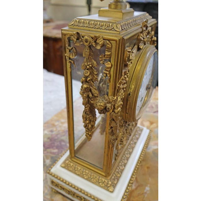 Late 19th Century French Napoleon III Bronze & Glass Mantel Clock by Vincenti & Cie Circa 1870 For Sale - Image 5 of 16