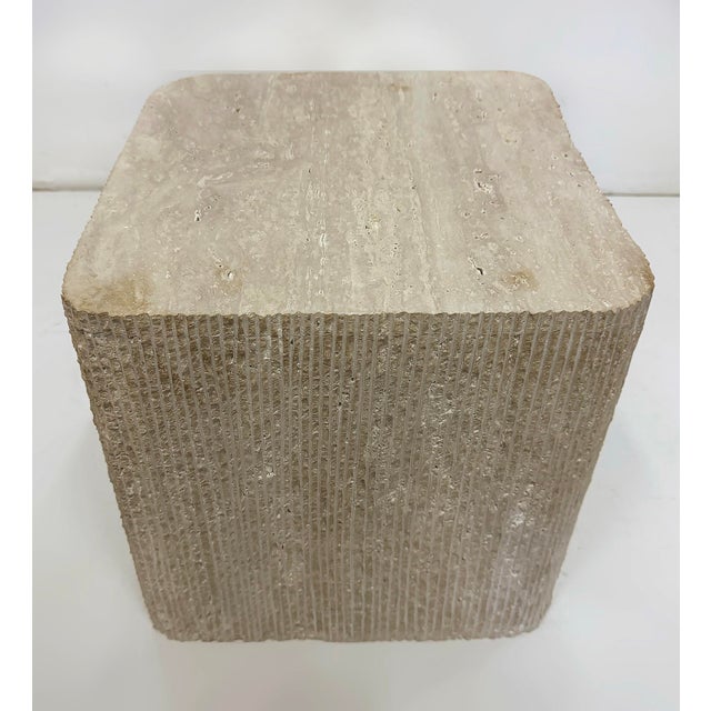 Contemporary Substantial Brutalist Natural Travertine Stone Side Table or Seat For Sale - Image 3 of 6
