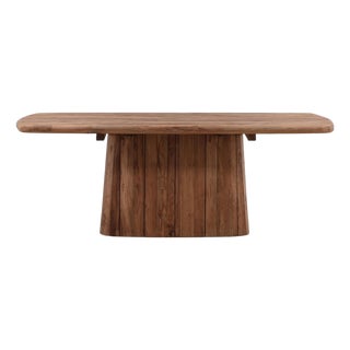 Outdoor Teak Rounded Pedestal Dining Table For Sale