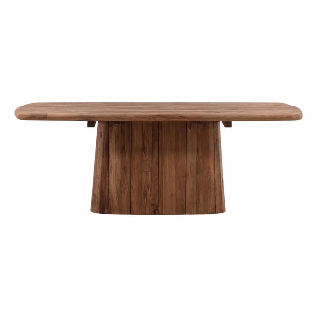 Outdoor Teak Rounded Pedestal Dining Table For Sale