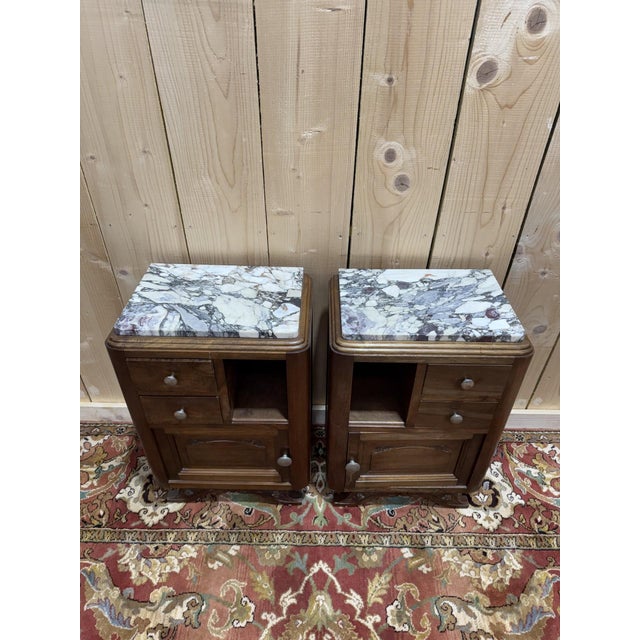 Vintage Art Deco Bedside Tables in Walnut, 1940s, Set of 2 For Sale - Image 4 of 9