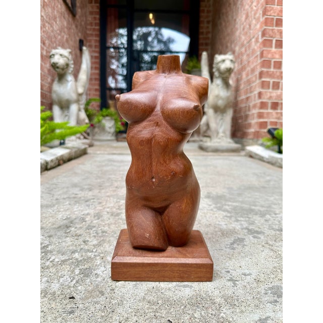 Contemporary Vintage Hand Carved Wooden Torso Sculpture of a Female Unsigned For Sale - Image 3 of 7
