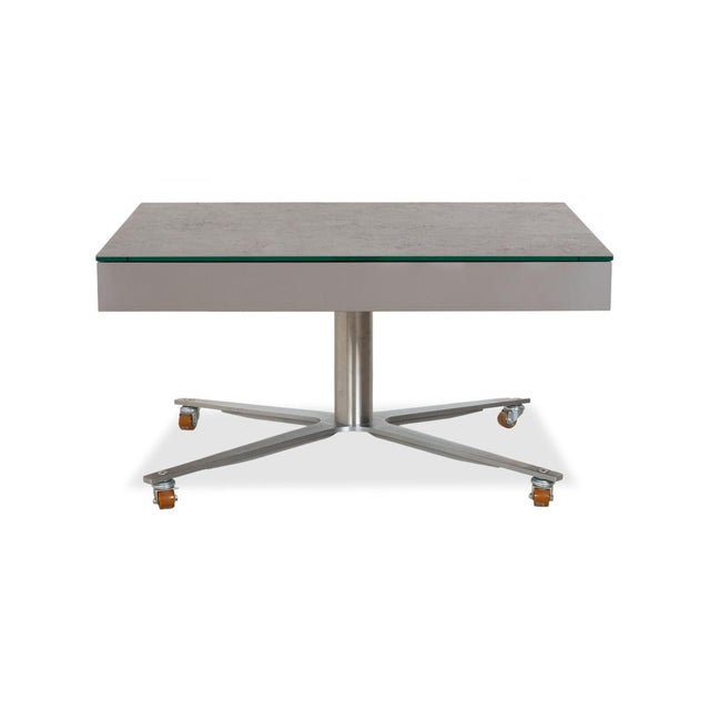 Glass Grey Coffee Table with Manual Function and Storage Compartment in Plastic Decor by Ronald Schmitt For Sale - Image 12 of 13