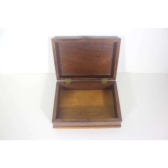 Brown Antique Wood Inlay Box, Hinged Lid Exotic Wood, Brown Inlaid Trinket, Jewelry For Sale - Image 8 of 12