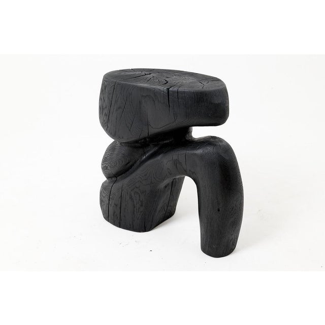 Sculptural Hardwood Stool in Charred Wood by Logniture For Sale - Image 11 of 16