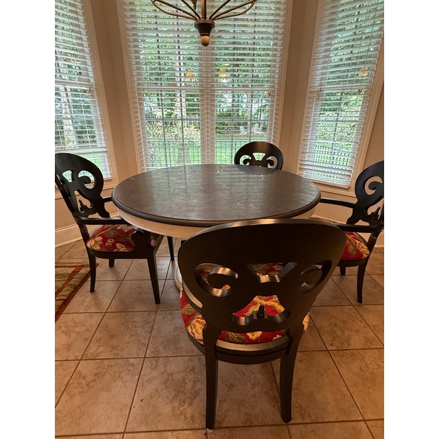 Arhaus Luca 54” Pedestal Table With 4 Arhaus Jordan Bell’Arte Armchairs For Sale In Charlotte - Image 6 of 7