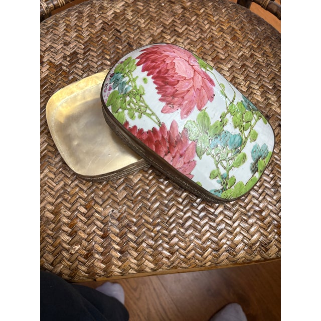 Gorgeous Large Famille Rose Chinese Shard Box. This is a vintage box that was made with an antique porcelain shard,...