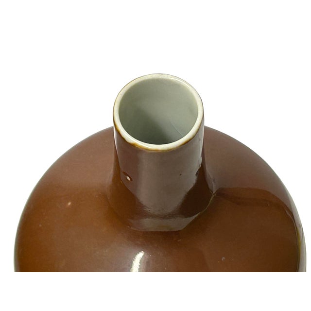 Ceramic 6" Chinese Clay Ceramic Coffee Brown Globular Shape Vessel Small Vase For Sale - Image 7 of 7