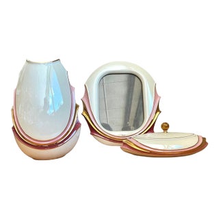 Vintage Italian Decorative Porcelain and Gold Plated Vanity Set For Sale