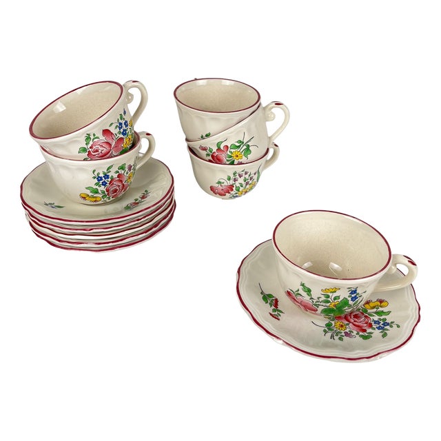 Coffee Cups with Saucers in Streetlight Pattern from KG Lunéville, 1980s, Set of 12 For Sale