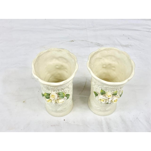 Shabby Chic Vintage Capodimonte Style Vases-A Pair For Sale - Image 3 of 9