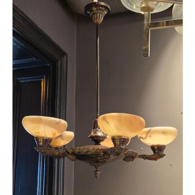 Metal Decorative Pendant Light in Bronze and Alabaster, 1950s For Sale - Image 7 of 10