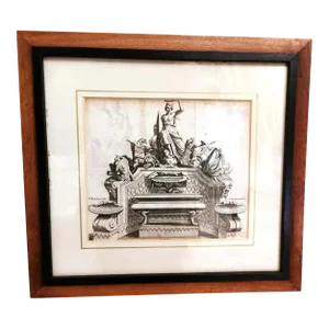 Early 18th Century Simon Thomassin French Print " La Gloire De La France" Etched With Wooden Frame