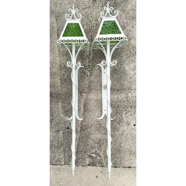Gothic Vintage Regency 1950s Wrought Iron Light Sconces - A Pair For Sale - Image 3 of 12
