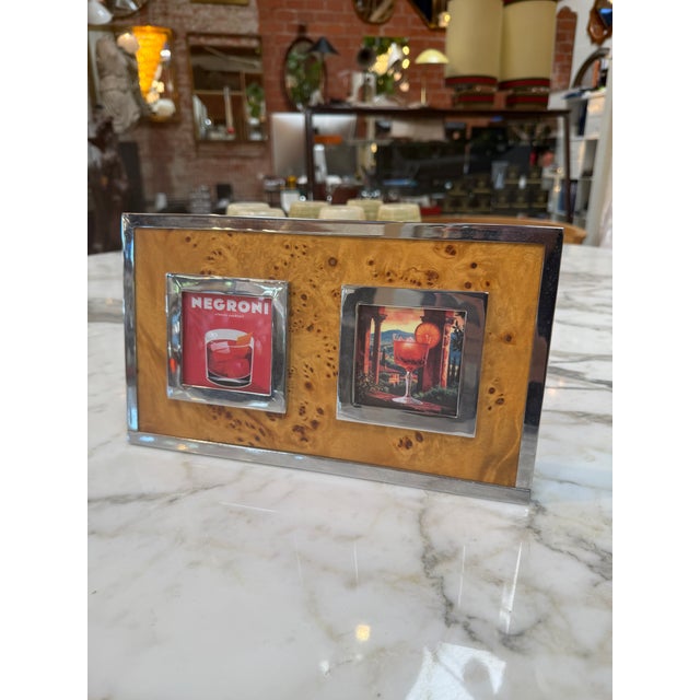 Vintage Burl Wood & Chrome Double Photo Frame For Sale In Los Angeles - Image 6 of 6