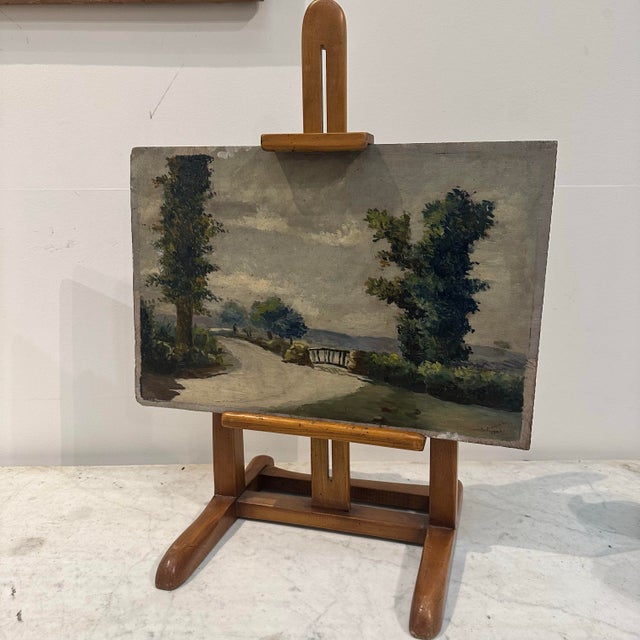 French Provincial Charming French CountrySide Scene, Oil on Board 1941 For Sale - Image 3 of 7