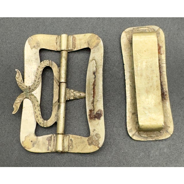 Asian Style Antique Asian Brass Etched Belt Buckles, Full Set For Sale - Image 4 of 7