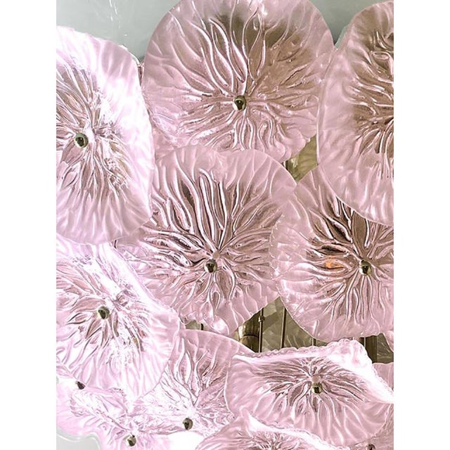Lively and luxury flowers in clear and sanded pink murano glass. exclusive design by simoeng in mid-century-modern style....