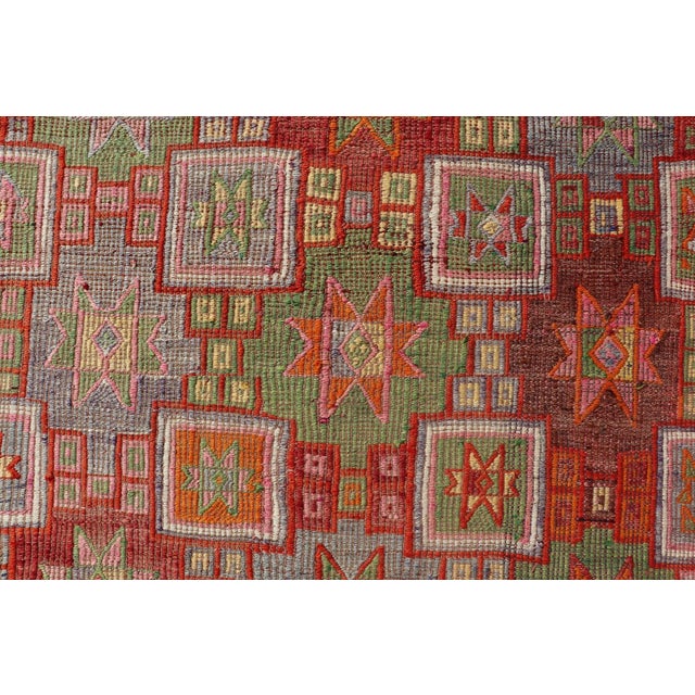 Vintage Turkish Kilim Rug With Vibrant Multicolor Star Motifs 5'5 X 10'6 For Sale In Atlanta - Image 6 of 11