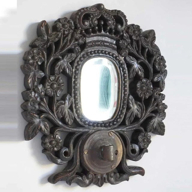 Mid 19th Century Mid 19th Century Indo-Portuguese Goan Teak, Brass & Mirrored 1-Arm Candle Wall Sconce For Sale - Image 5 of 6