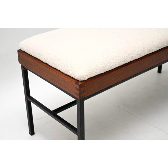 Vintage Wooden Steel Bench in Boucle, 1950 For Sale - Image 6 of 8