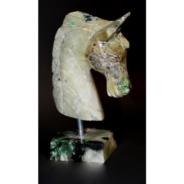 Emerald Genuine Emerald Horse Head Bust Statue Natural Gemstone For Sale - Image 8 of 11