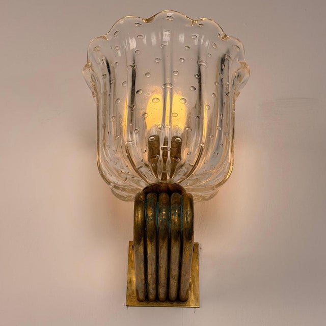 Art Deco Tulip Glass Wall Sconces by Ercole Barovier, 1940s, Set of 3 For Sale - Image 14 of 18