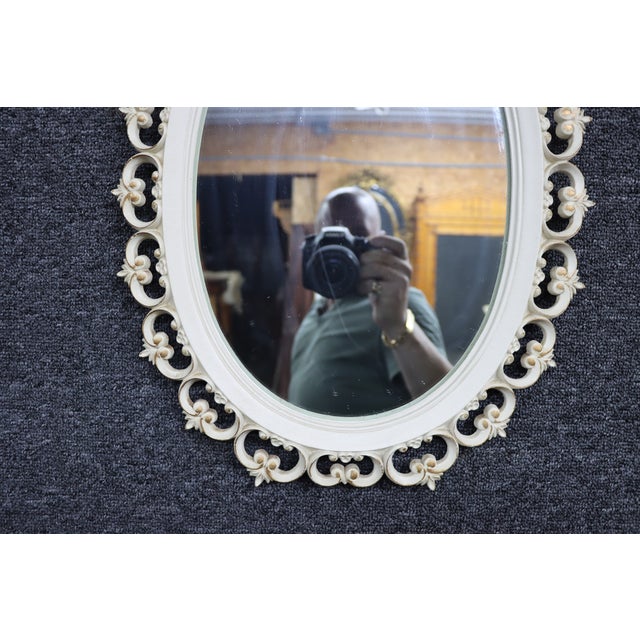 Mid 20th Century Hollywood Regency Pierced-Cut White Oval Wall Mirror For Sale - Image 5 of 5