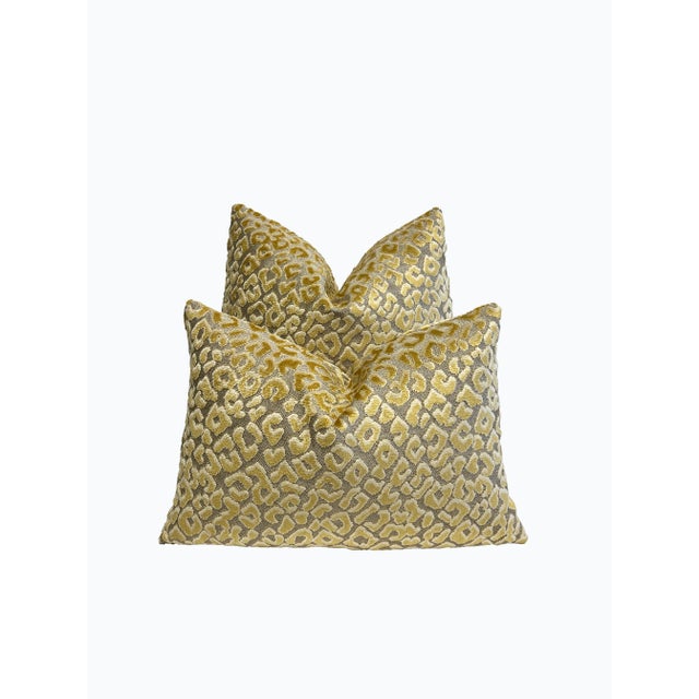 Gold Leopard Print Velvet Lumbar Pillow With Feather Down Insert For Sale - Image 4 of 8