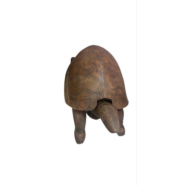 Contemporary Hand-Carved Wooden Tortoise Sculpture / Accent Stool For Sale - Image 3 of 12