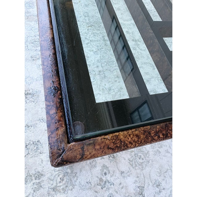 Wood Vintage Burl Finish Chinoiserie Coffee Table With Glass For Sale - Image 7 of 12