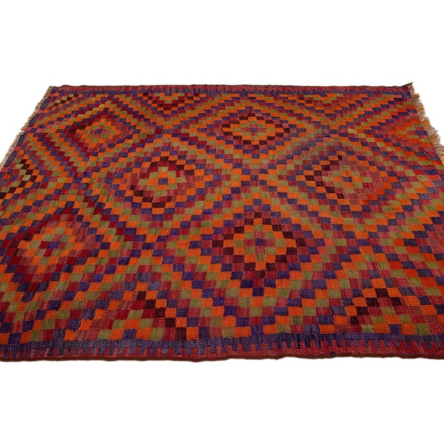 1960s 1960s Vintage Turkish Kilim Red Handmade Geometric Wool Rug For Sale - Image 5 of 8