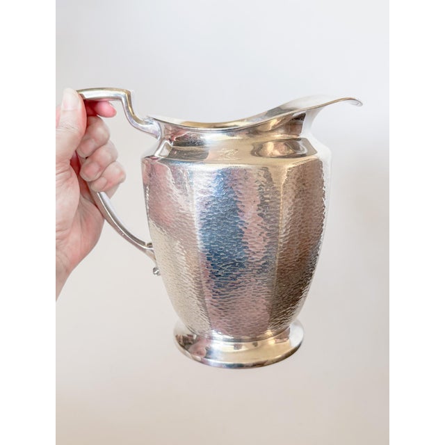 1930s Hammered Nickel Silver Pitcher, Homan Plate W.m. Mount Usa For Sale - Image 9 of 17