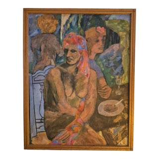 1960s Modernist Painting of Figures in a Room Titled Party Time For Sale
