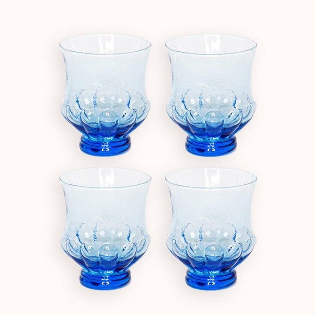 1960s Vintage Azure Blue Petal-Glass Tumblers, Set of 4 For Sale - Image 5 of 5