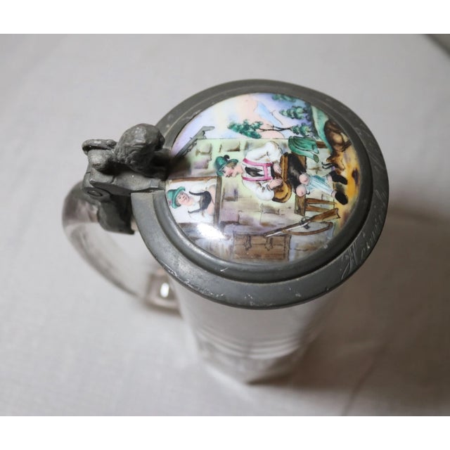 Antique 1800's Hand Painted Porcelain Glass Pewter German Lidded Beer Stein Mug For Sale In New York - Image 6 of 12