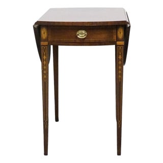 Councill Craftsman Banded Mahogany Traditional Duncan Phyfe Style 37" Drop Leaf Pembroke Accent End Table Table For Sale