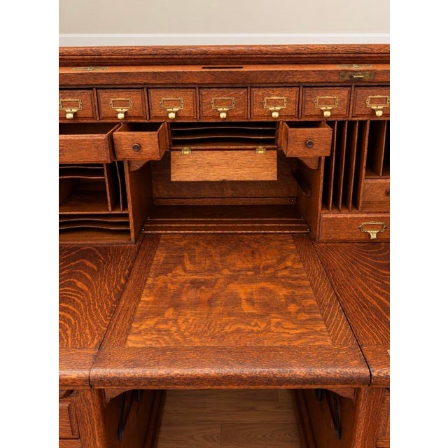 Very Special Antique Smith Premier Roll Top Desk | Quarter Sawn Oak Typewriter Desk | Victorian Office Furniture For Sale - Image 4 of 17