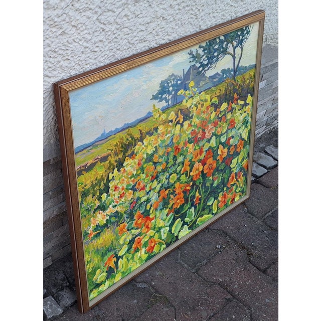 B. V.d.Velden, Nasturtium, 1966, Oil Painting on Canvas, in Very Good conditions. Designed 1960 to 1969 This piece has an...