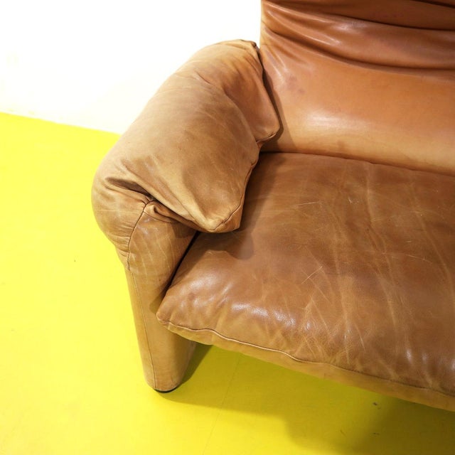 Maralunga Living Room Set in Tan Leather by Vico Magistretti for Cassina, 1970s, Set of 3 For Sale - Image 11 of 18