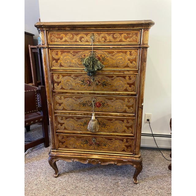 Wood Antique French or Italian Lady’s Dresser W/ 6 Drawers For Sale - Image 7 of 12