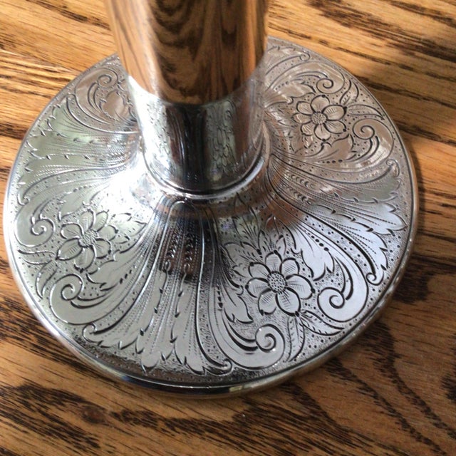 Arts and Crafts Candle Holder Silver Plated by Vintage Rogers Hand Engraved For Sale - Image 11 of 13